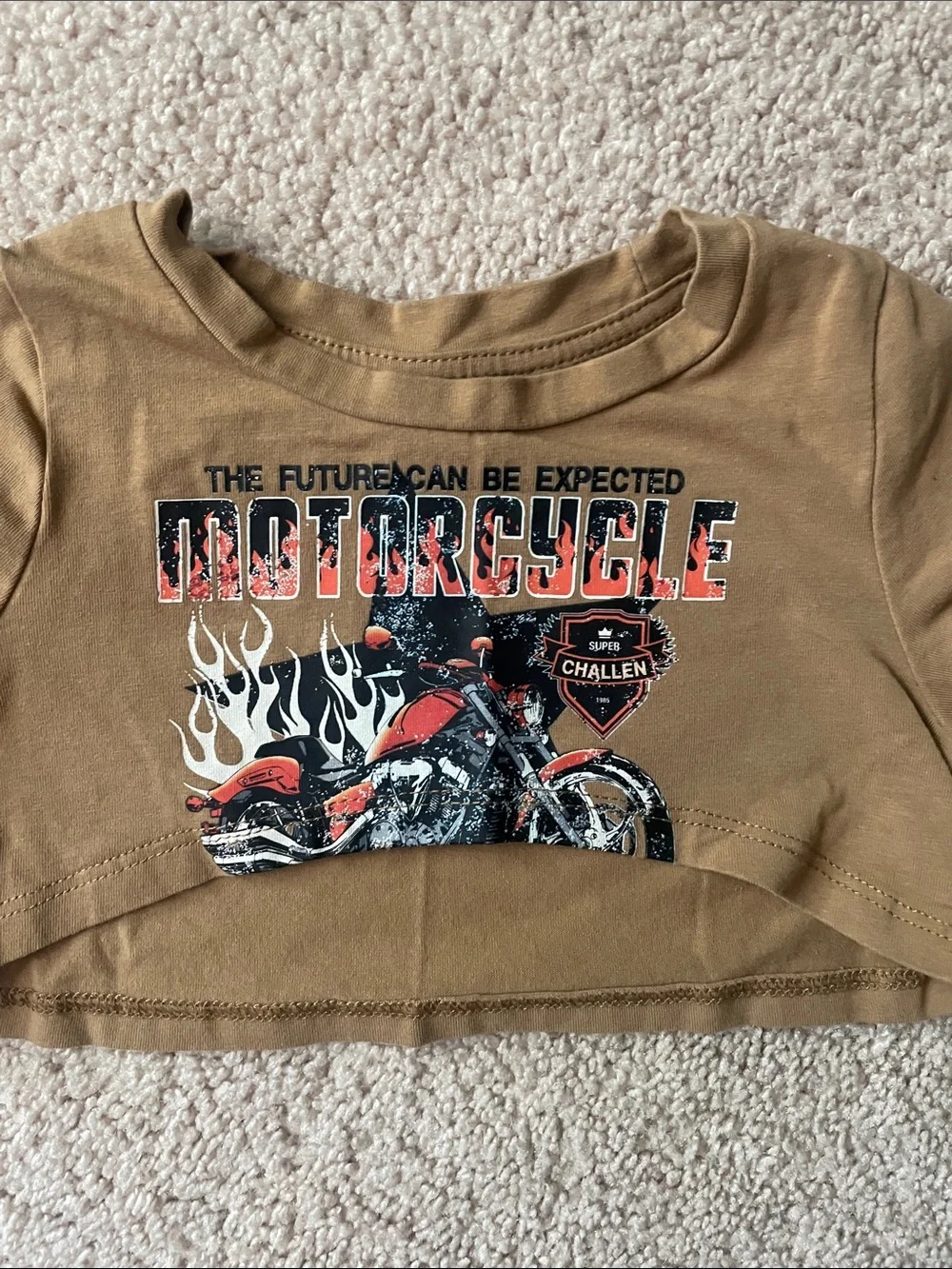 Two-Piece Baby Set - Tan Motorcycle Crop Tee & Black Ribbed Romper